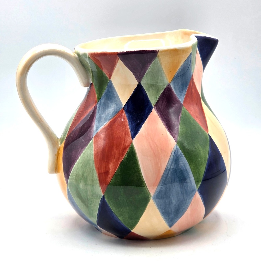 Tabletops Unlimited Carnival Harlequin Hand Painted Pitcher RETRO  Discontinued - Picture 3 of 8
